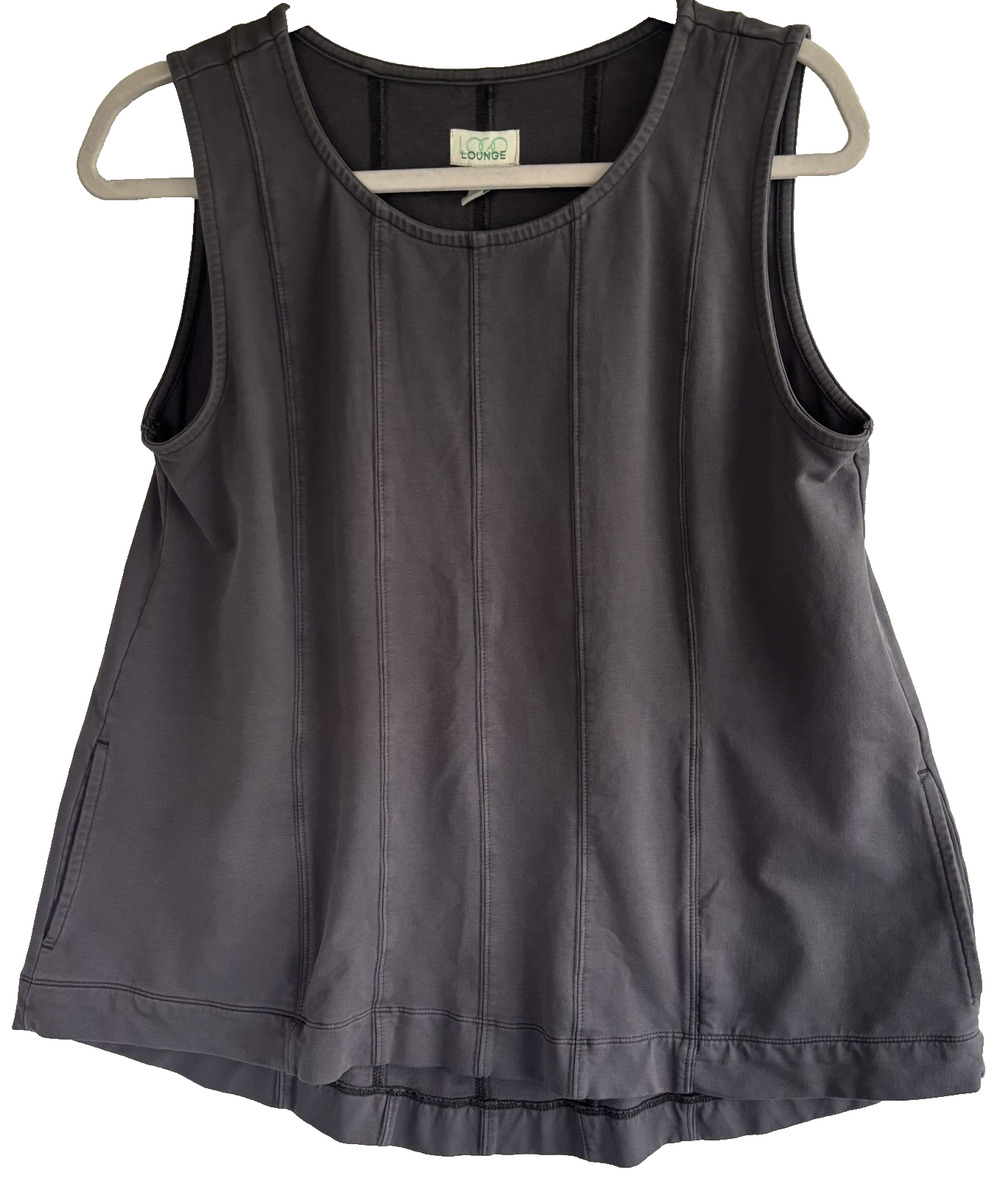 LOGO Lounge Womens Gray Sleeveless Top Pockets Medium Cotton blend